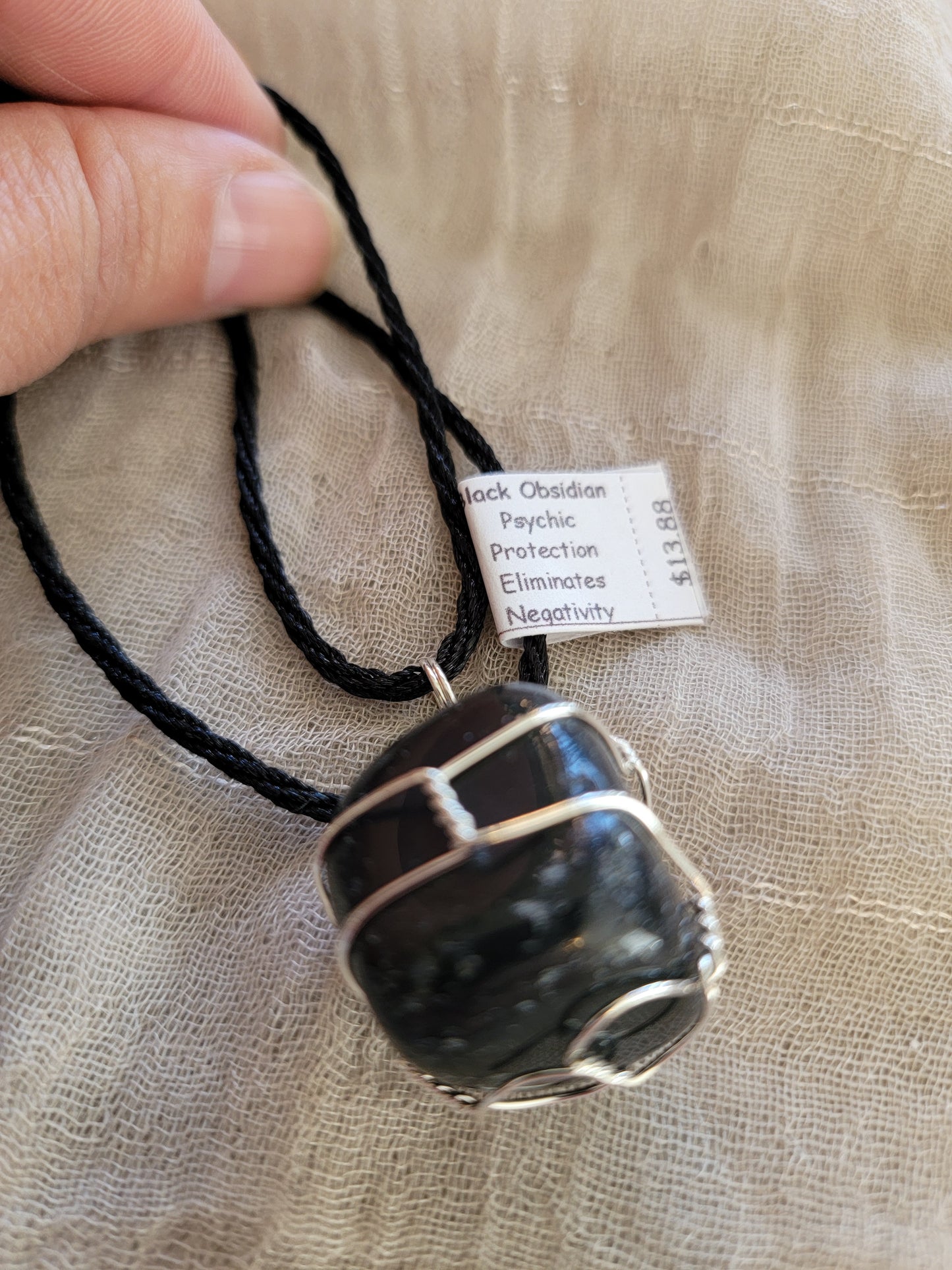 Black Obsidian Hand Made Wire-Wrapped Necklace (Approx. 1" - 1 1/4") NCK-1202