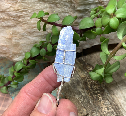 Blue Kyanite Necklace, Wire Wrapped, Hand Made, Beautiful, Abundance NCK-0378