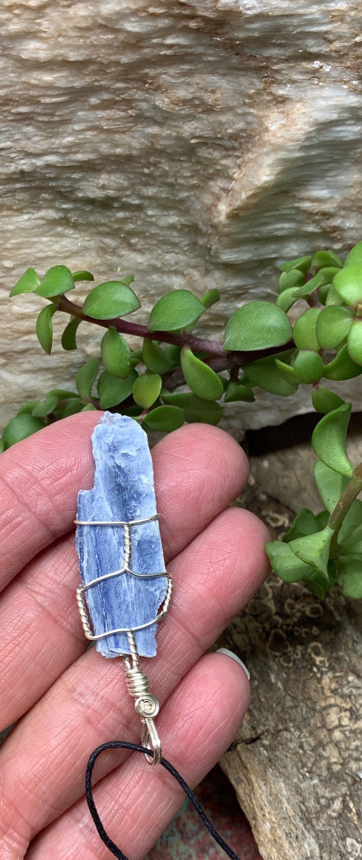 Blue Kyanite Necklace, Wire Wrapped, Hand Made, Beautiful, Abundance NCK-0378