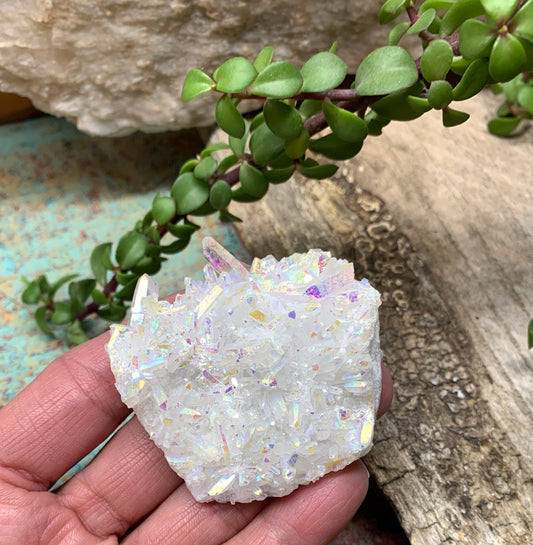 Angel Aura Quartz Cluster (Approx 2 1/2” Tall)  Shimmery Quartz Crystal, Healing Stone for Crystal Grid Making CRY-0259