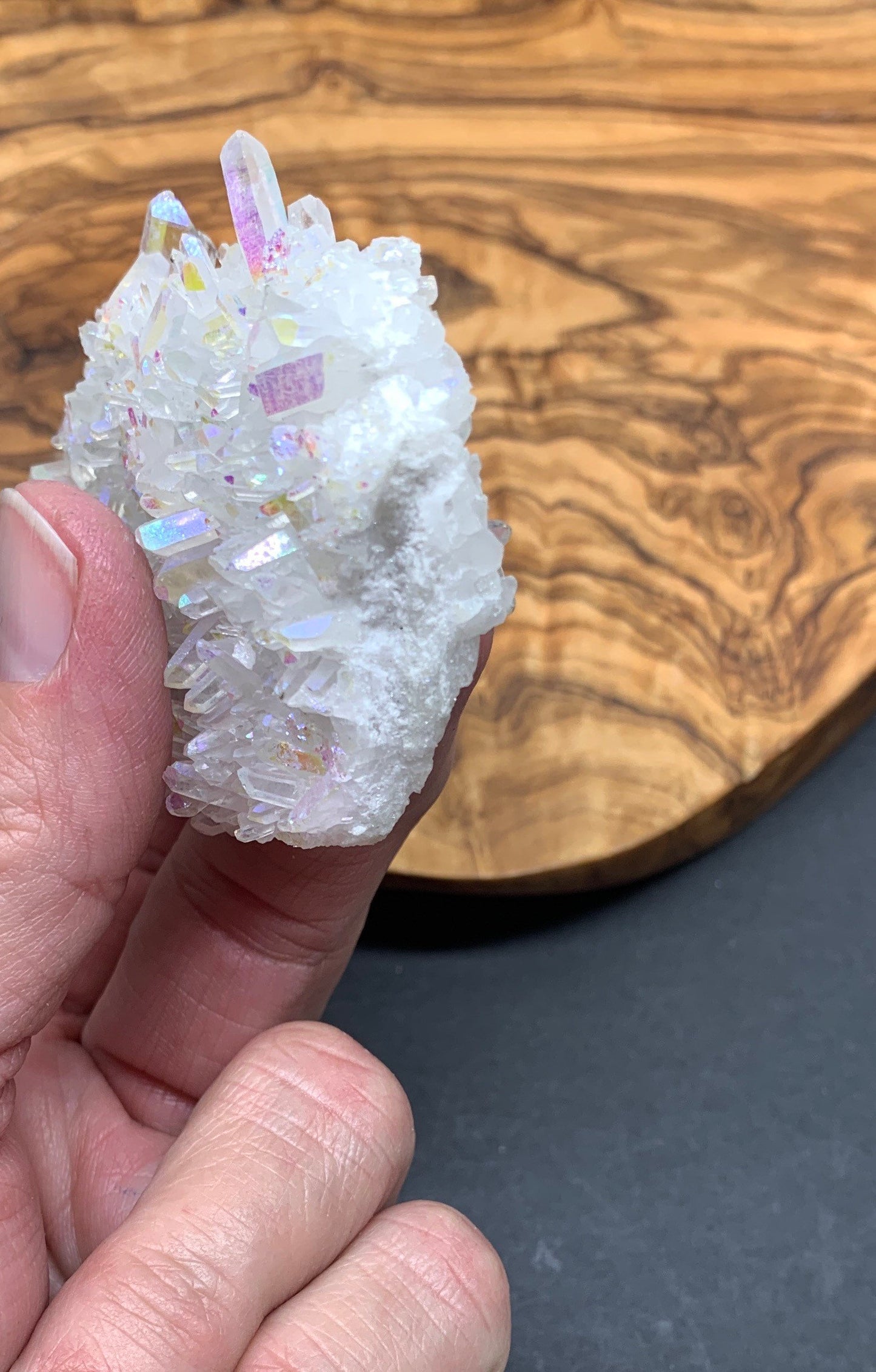 Angel Aura Quartz Cluster (Approx 2 1/2” Tall)  Shimmery Quartz Crystal, Healing Stone for Crystal Grid Making CRY-0259