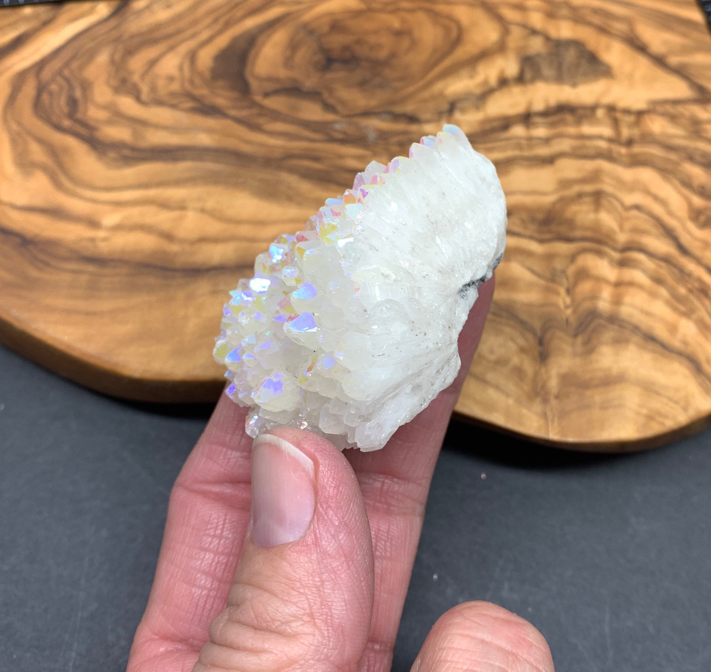 Angel Aura Quartz Cluster (Approx 2 1/2” Tall)  Shimmery Quartz Crystal, Healing Stone for Crystal Grid Making CRY-0257