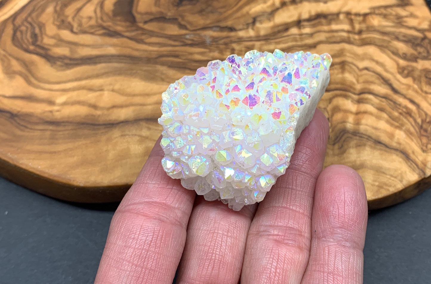 Angel Aura Quartz Cluster (Approx 2 1/2” Tall)  Shimmery Quartz Crystal, Healing Stone for Crystal Grid Making CRY-0257