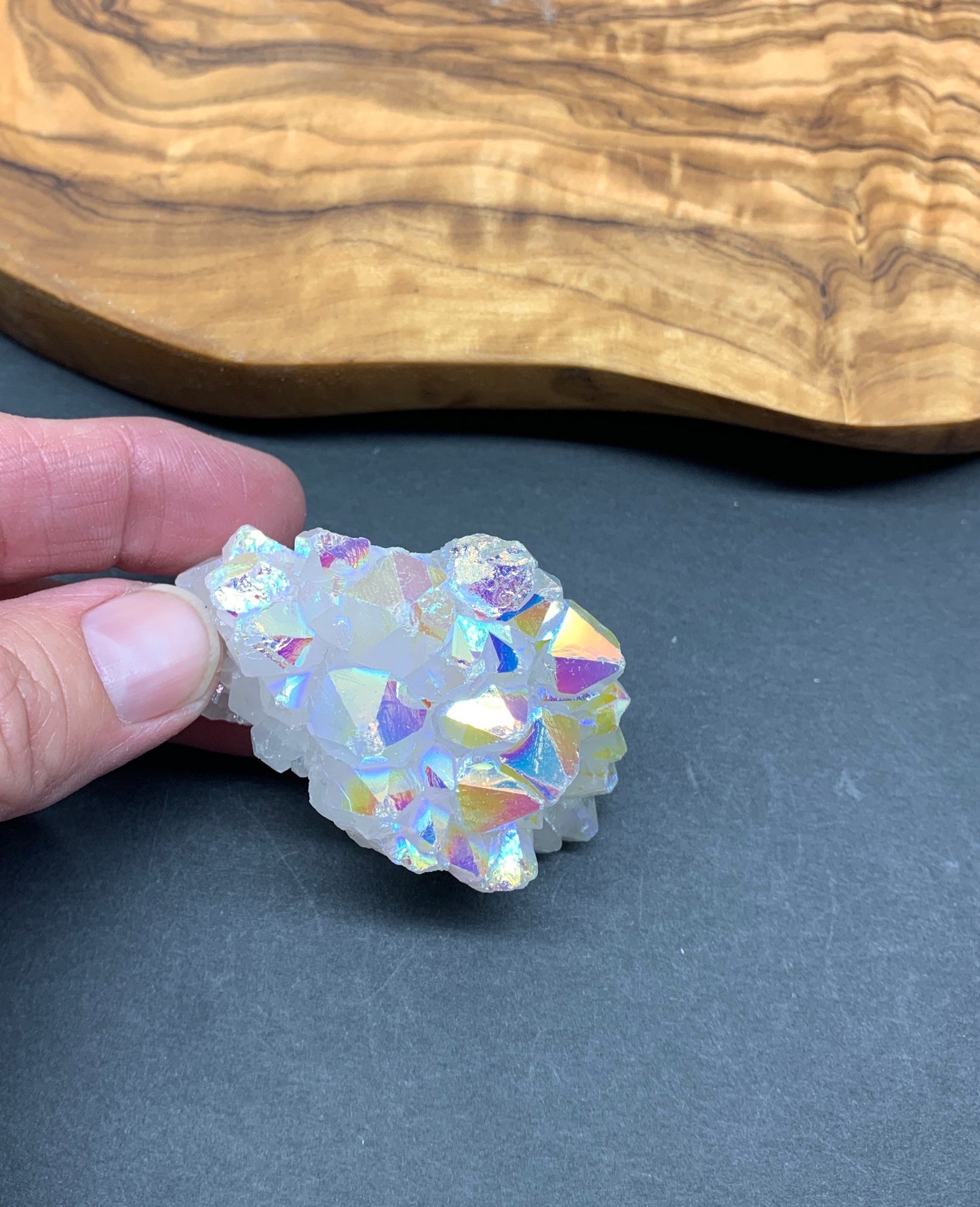 Angel Aura Quartz Cluster (Approx 2 1/2” Tall)  Shimmery Quartz Crystal, Healing Stone for Crystal Grid Making CRY-0255