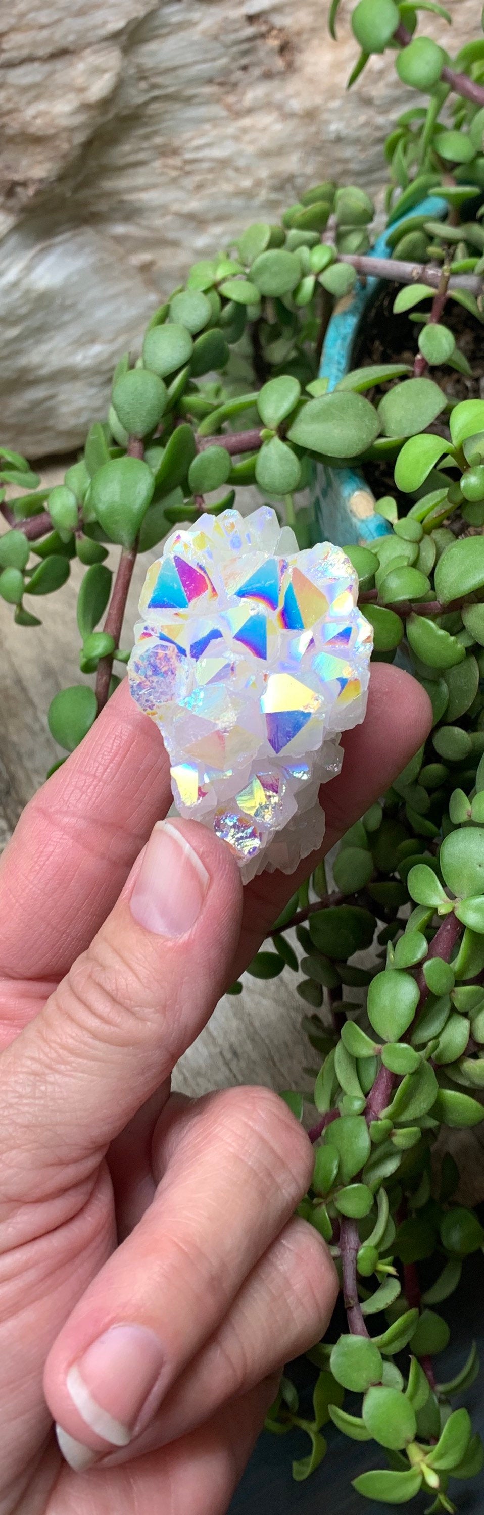 Angel Aura Quartz Cluster (Approx 2 1/2” Tall)  Shimmery Quartz Crystal, Healing Stone for Crystal Grid Making CRY-0255