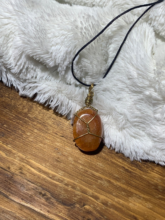 Fire Agate Wire Wrapped Necklace   HOT-0223