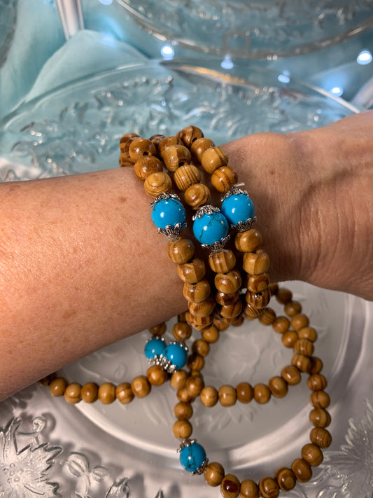 Blue Howlite Wood Bracelet BRC-0023