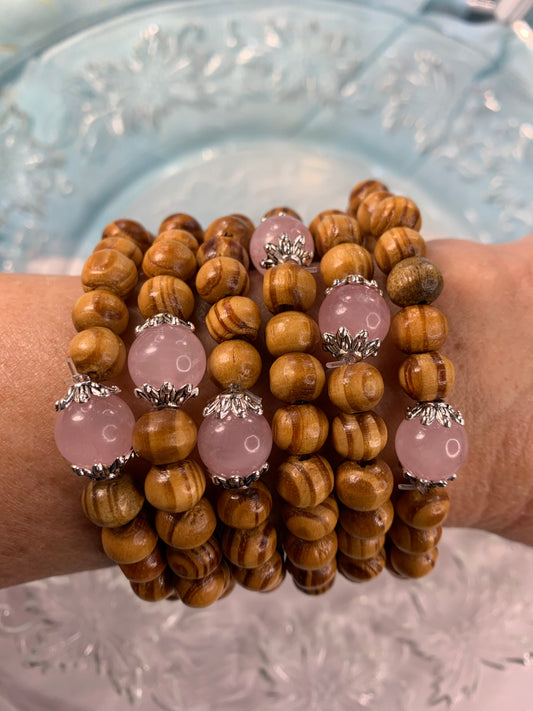 Rose Quartz Wood Bracelet BRC-0025