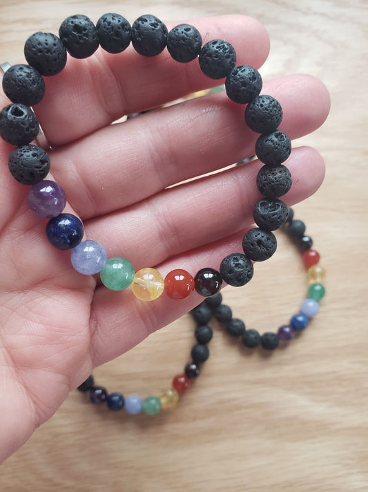 Chakra Balancing Bracelet- Lava & Chakra Beads BRC-0028