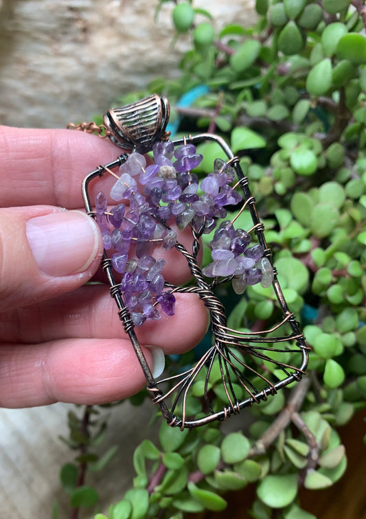 Amethyst Tree Necklace  Copper Wire Wrap 1145