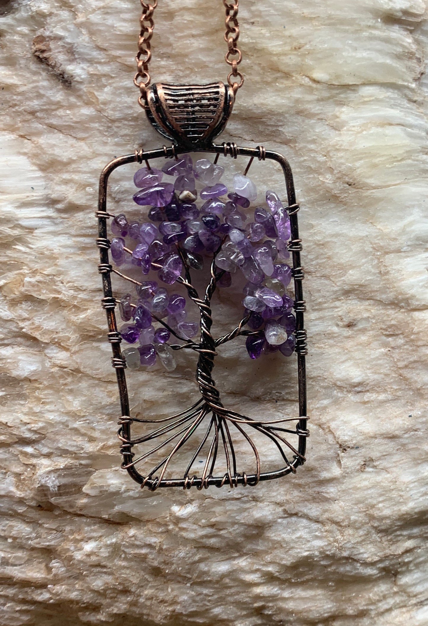 Amethyst Tree Necklace  Copper Wire Wrap 1145