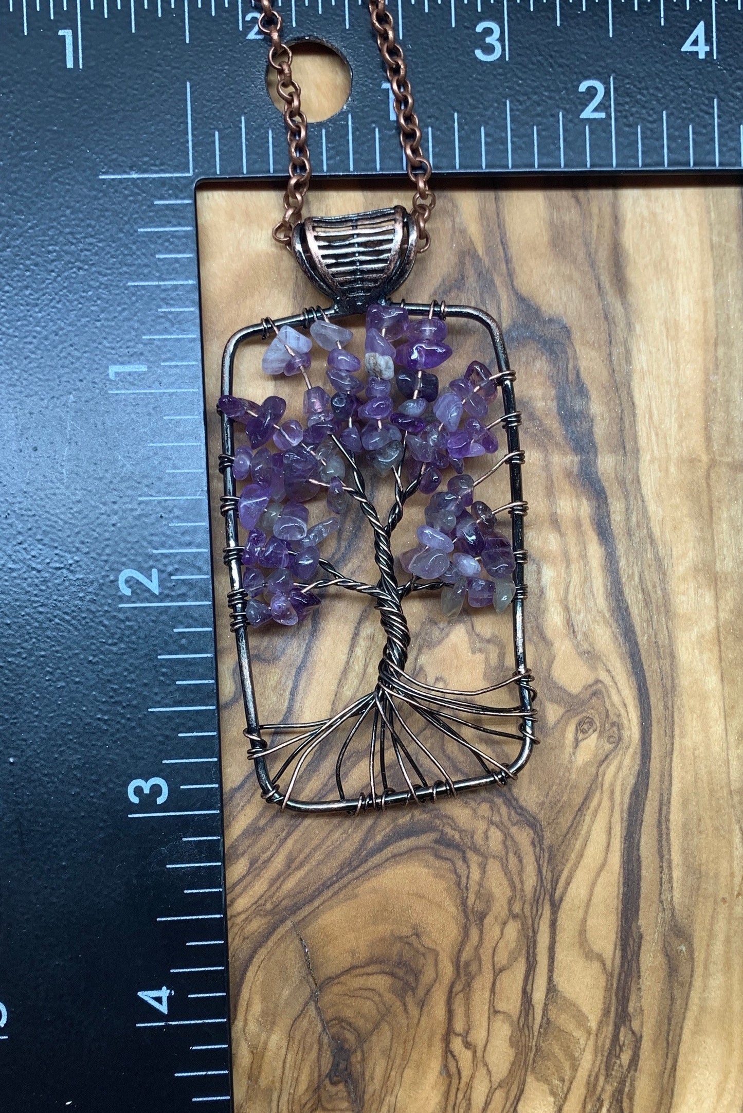 Amethyst Tree Necklace  Copper Wire Wrap 1145