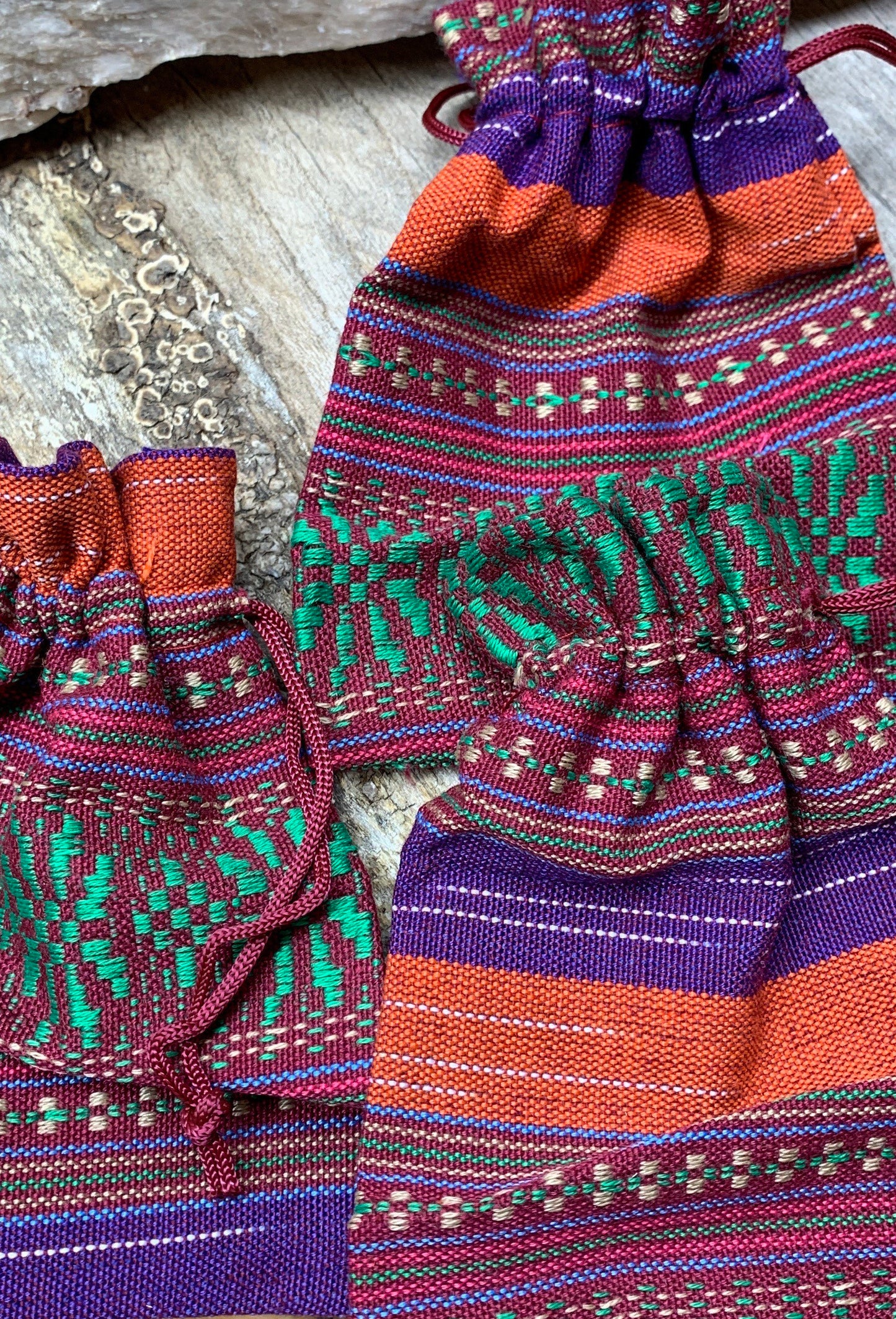 Orange BoHo Burlap Drawstring Bag, DIY, Beautiful, Crystal Collecting (Approx. 5.5" x 3.9") BAG-0018