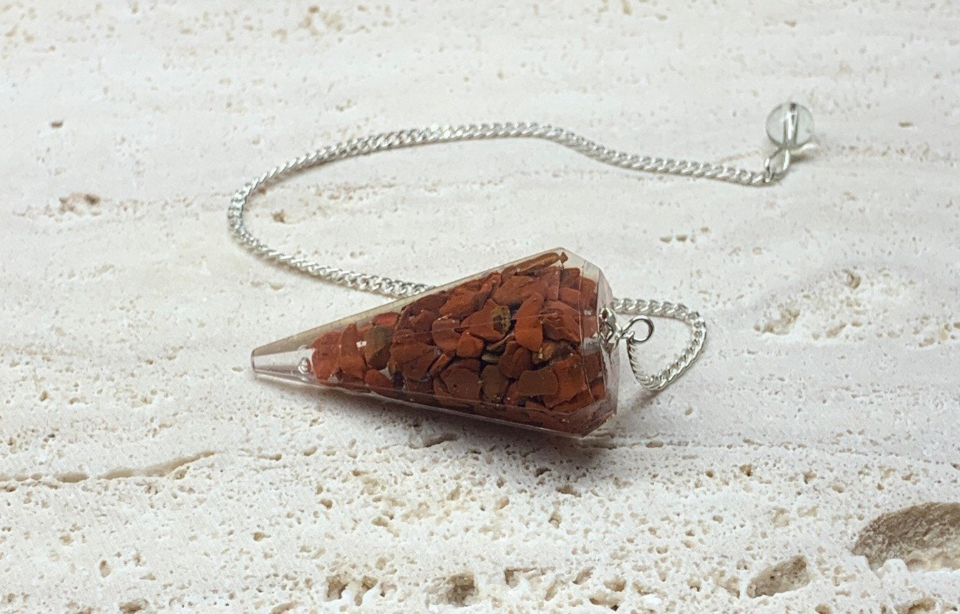 Red Jasper Organite Pendulum 0941 (Crystals Imbedded in Resin)