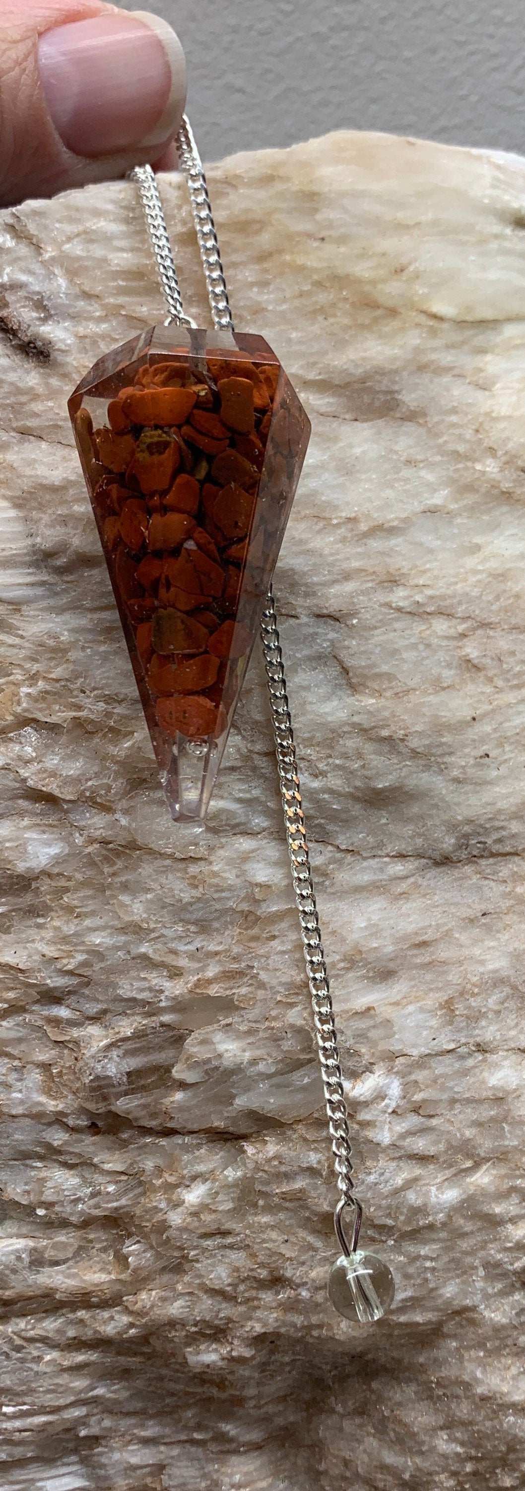 Red Jasper Organite Pendulum 0941 (Crystals Imbedded in Resin)