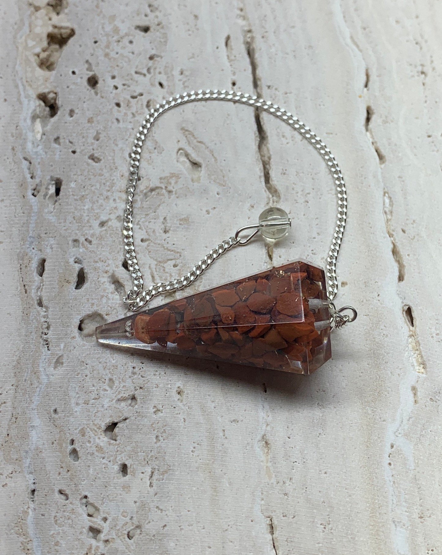 Red Jasper Organite Pendulum 0941 (Crystals Imbedded in Resin)