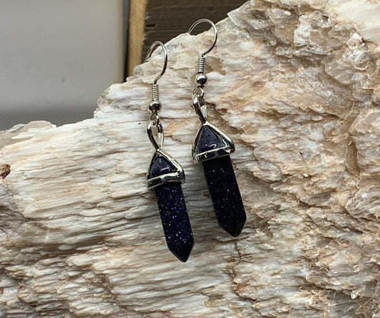 Blue Goldstone Point Earrings EAR-0011