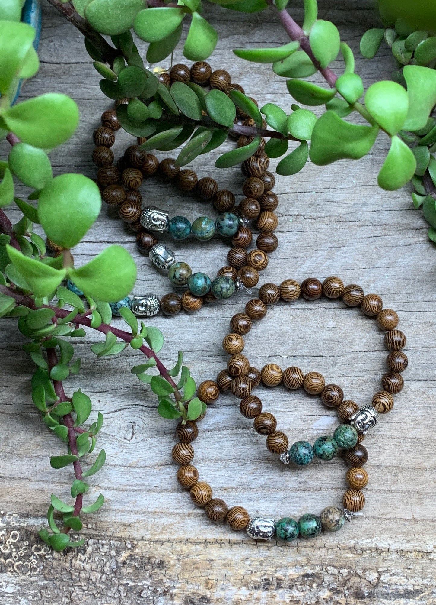 African Turquoise Wood Buddha Bracelet 8mm BRC-0114