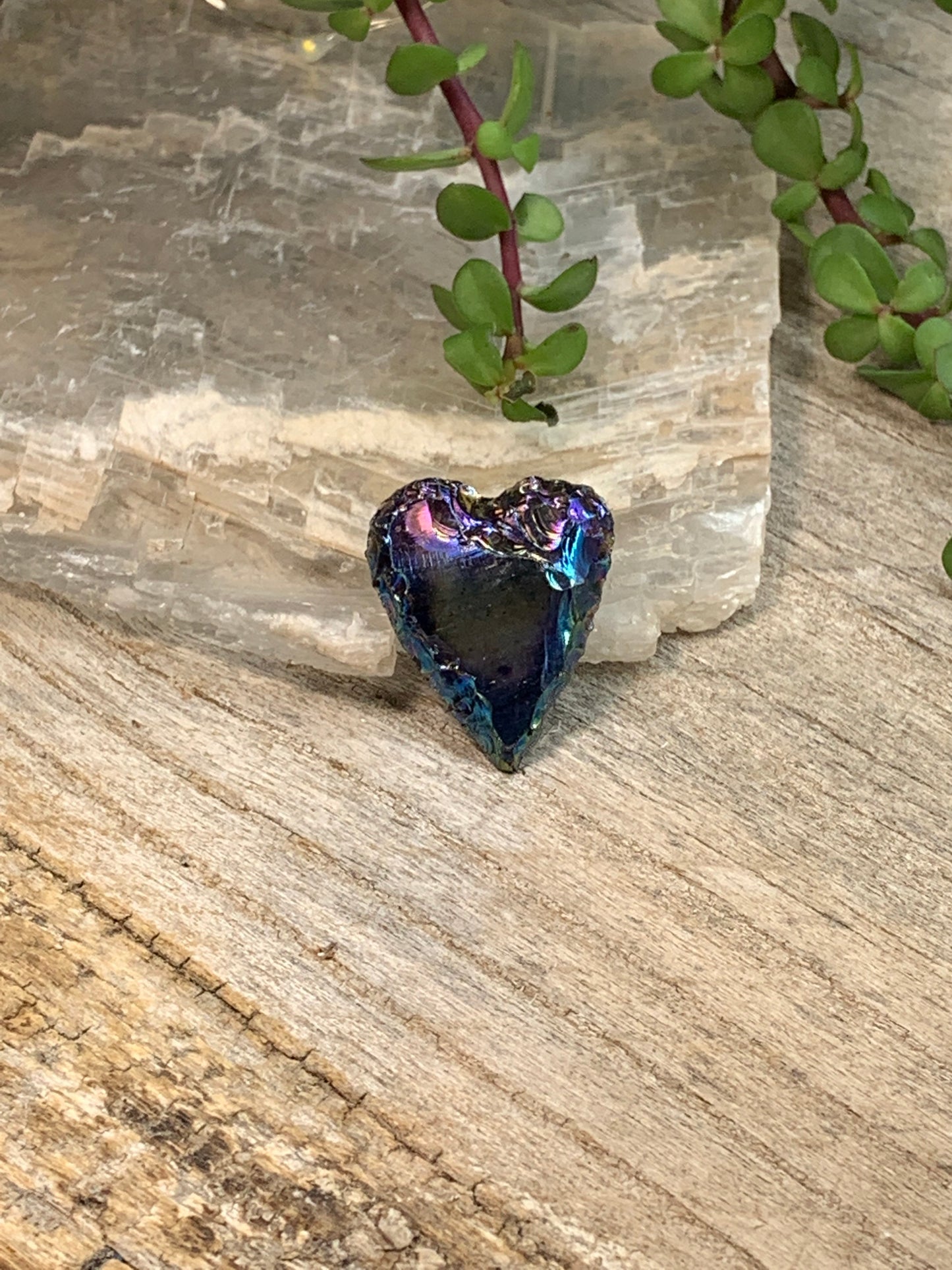 Rainbow Aura Knapped Obsidian Heart (Approx. 1 1/4" - 1 1/2") 1346