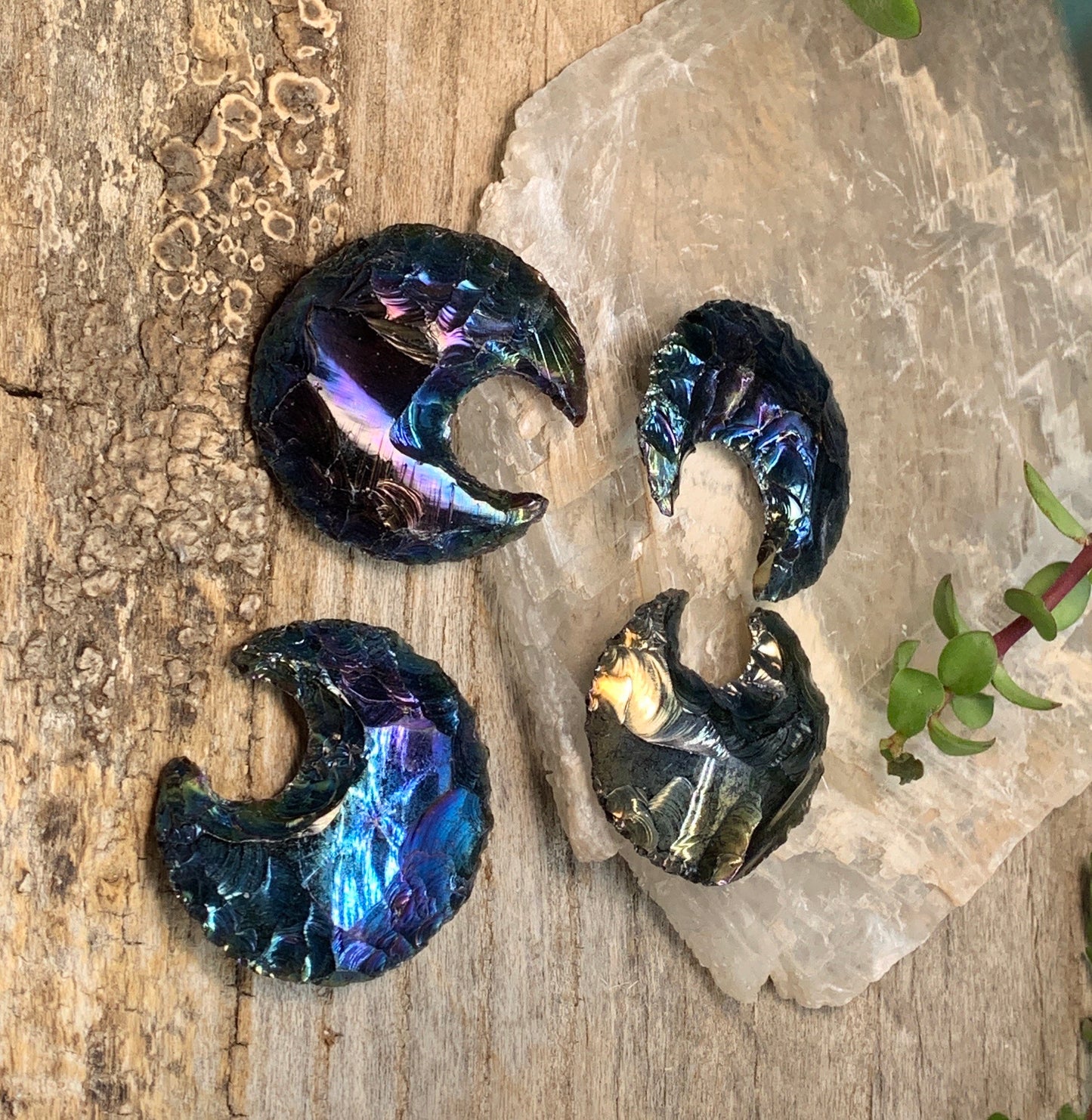 Rainbow Aura Obsidian Moon (Approx. 1 1/4" - 1 1/2") 1345