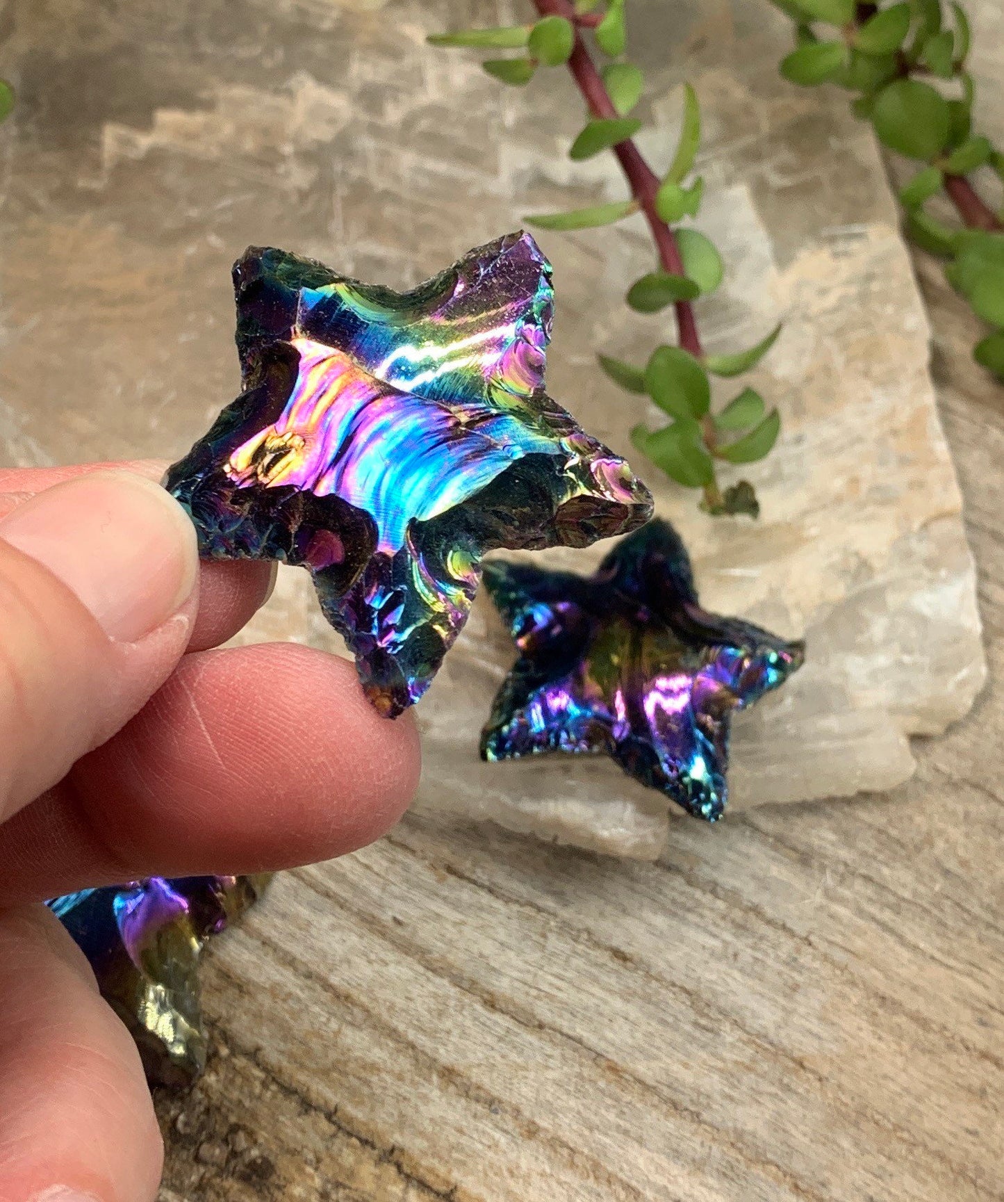 Rainbow Aura Obsidian Star (Approx. 1 1/4" - 1 1/2") 1365