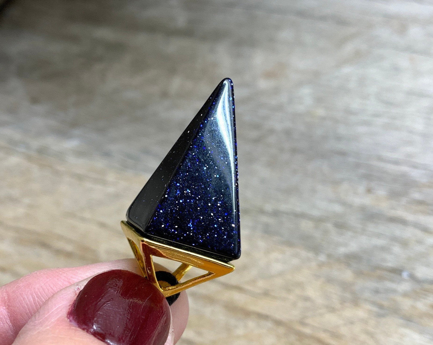 Blue Goldstone Pyramid Crystal Point Necklace NCK-1093