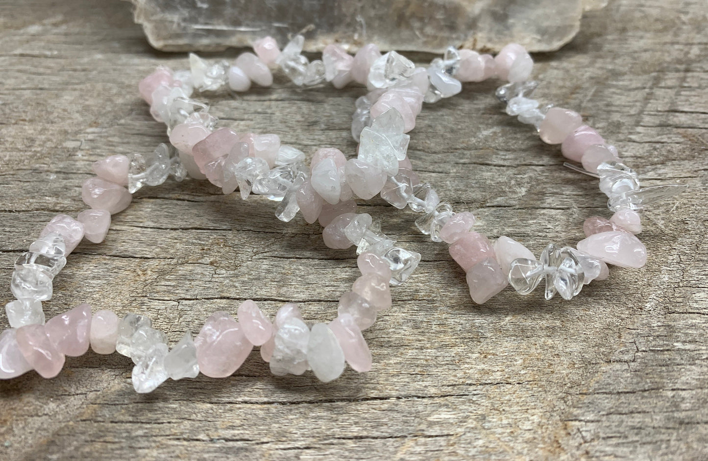 Rose Quartz & Clear Quartz Chip Bracelet 1087 Beautiful, Hand Made, Gift Item