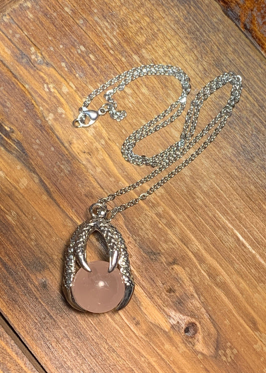 Rose Quartz Eagle Claw Necklace, Hand Made 1112 Comes with 22" chain