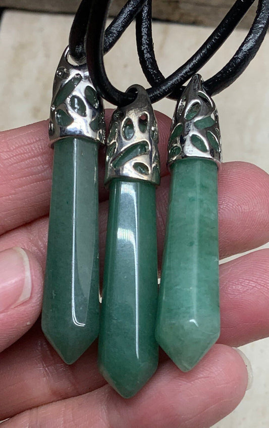 Green Aventurine Crystal Point Necklace NCK-2016  With 18” Cord