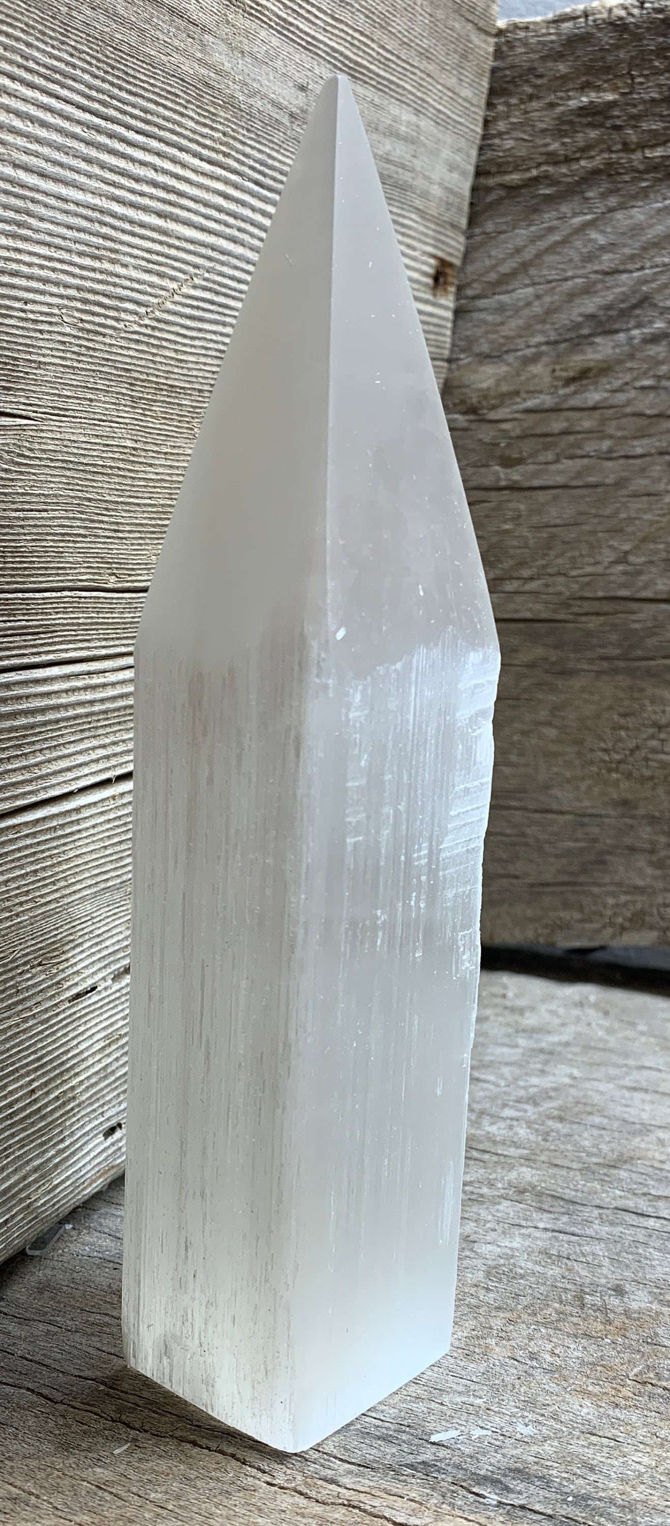 Selenite Obelisk 7”  S-0039