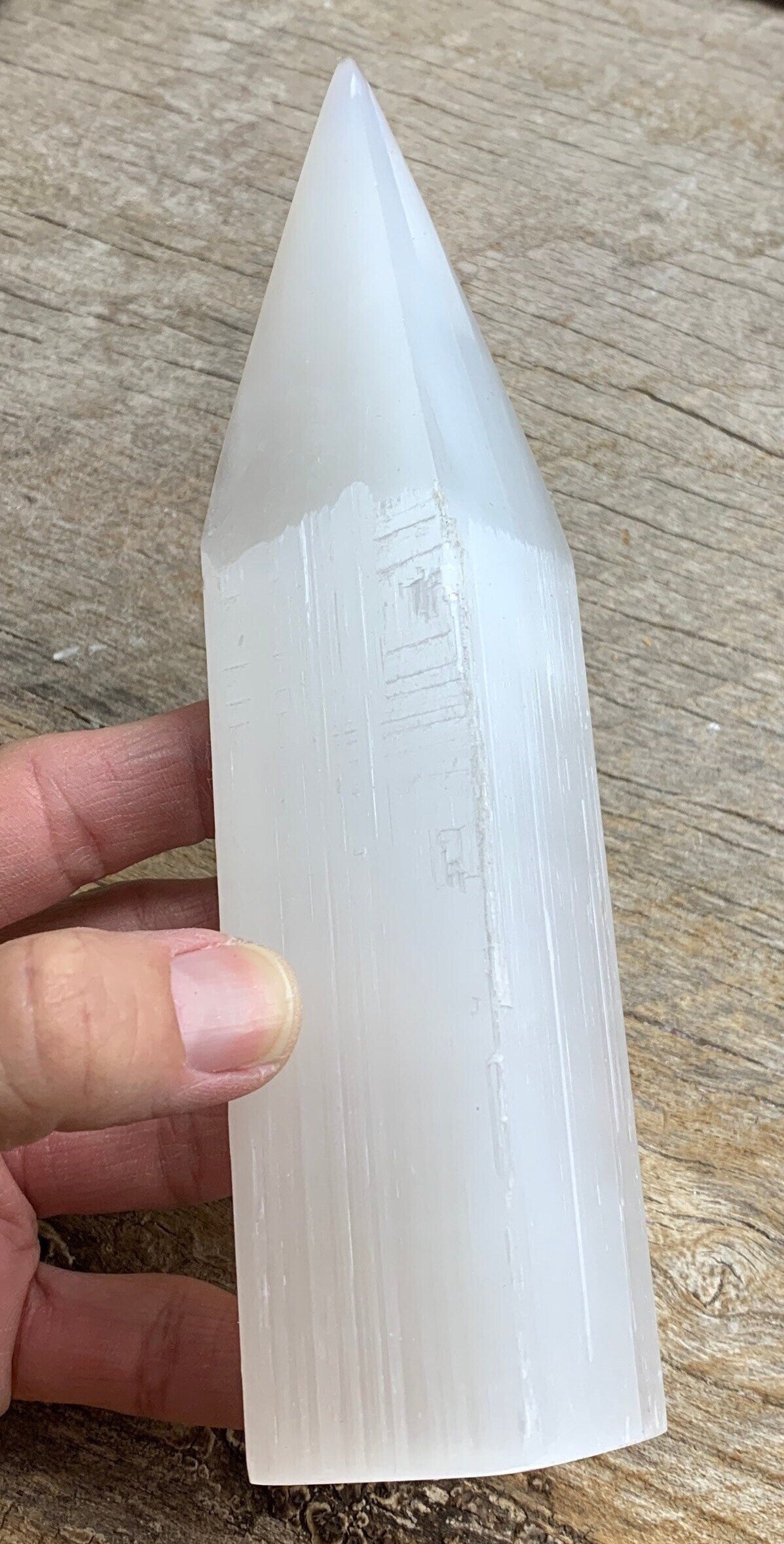 Selenite Obelisk 7”  S-0039