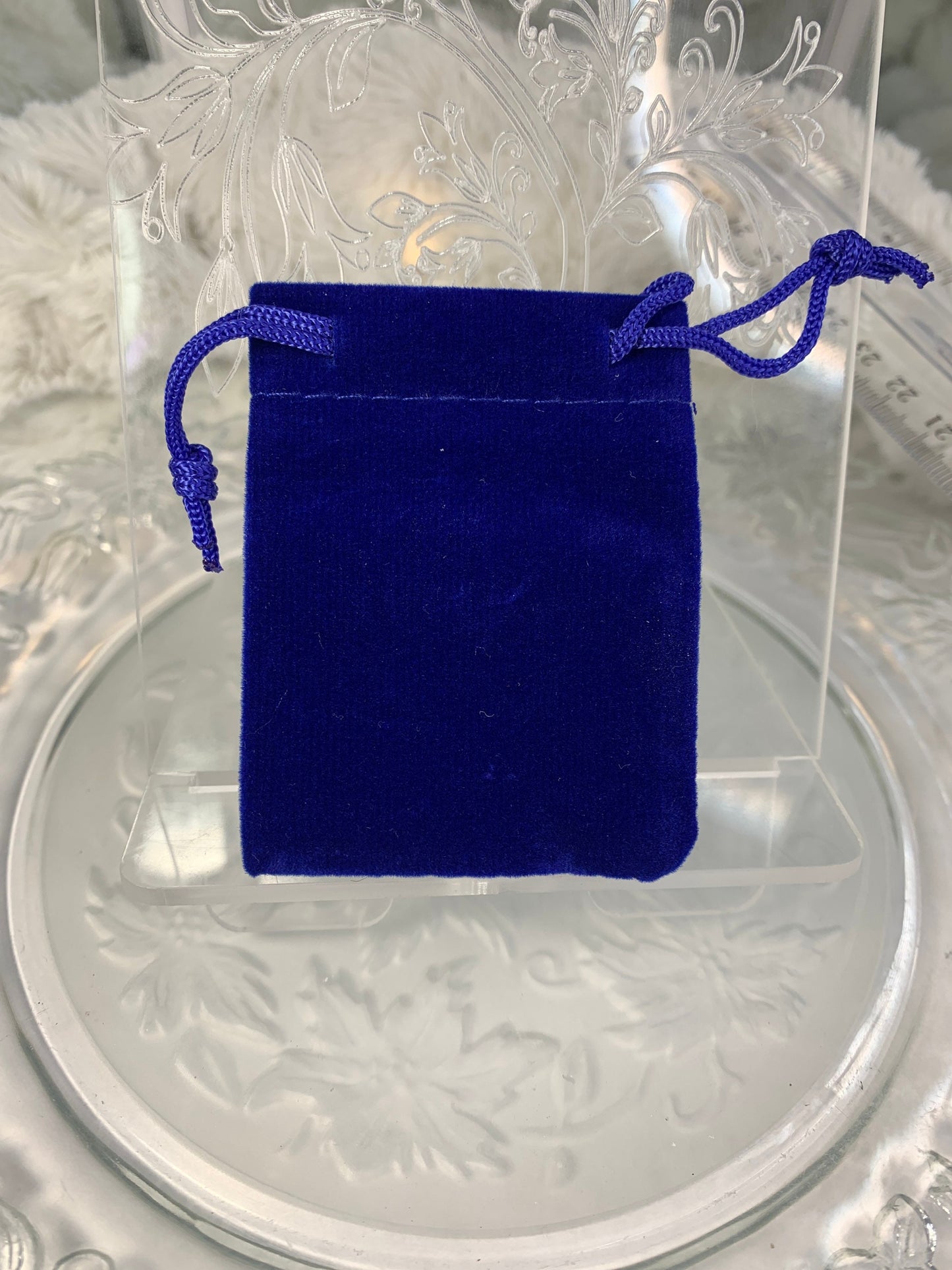 Blue Velvet drawstring Bag. BAG-0008