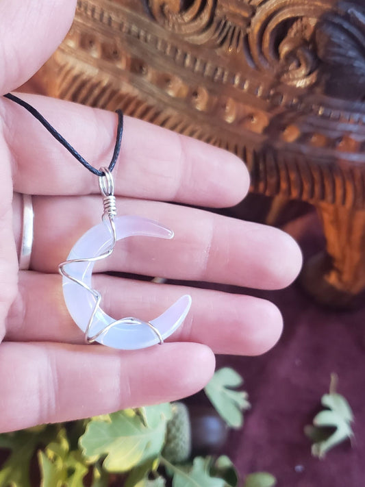 Opalite Wire Wrapped Moon, Hand Made Necklace 1101