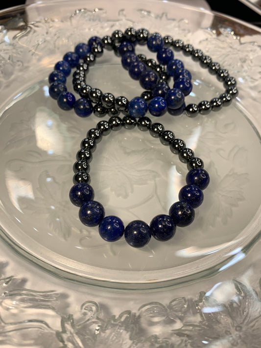 Lapis Lazuli Hematite Bracelet (Color Enhanced) BRC-0079