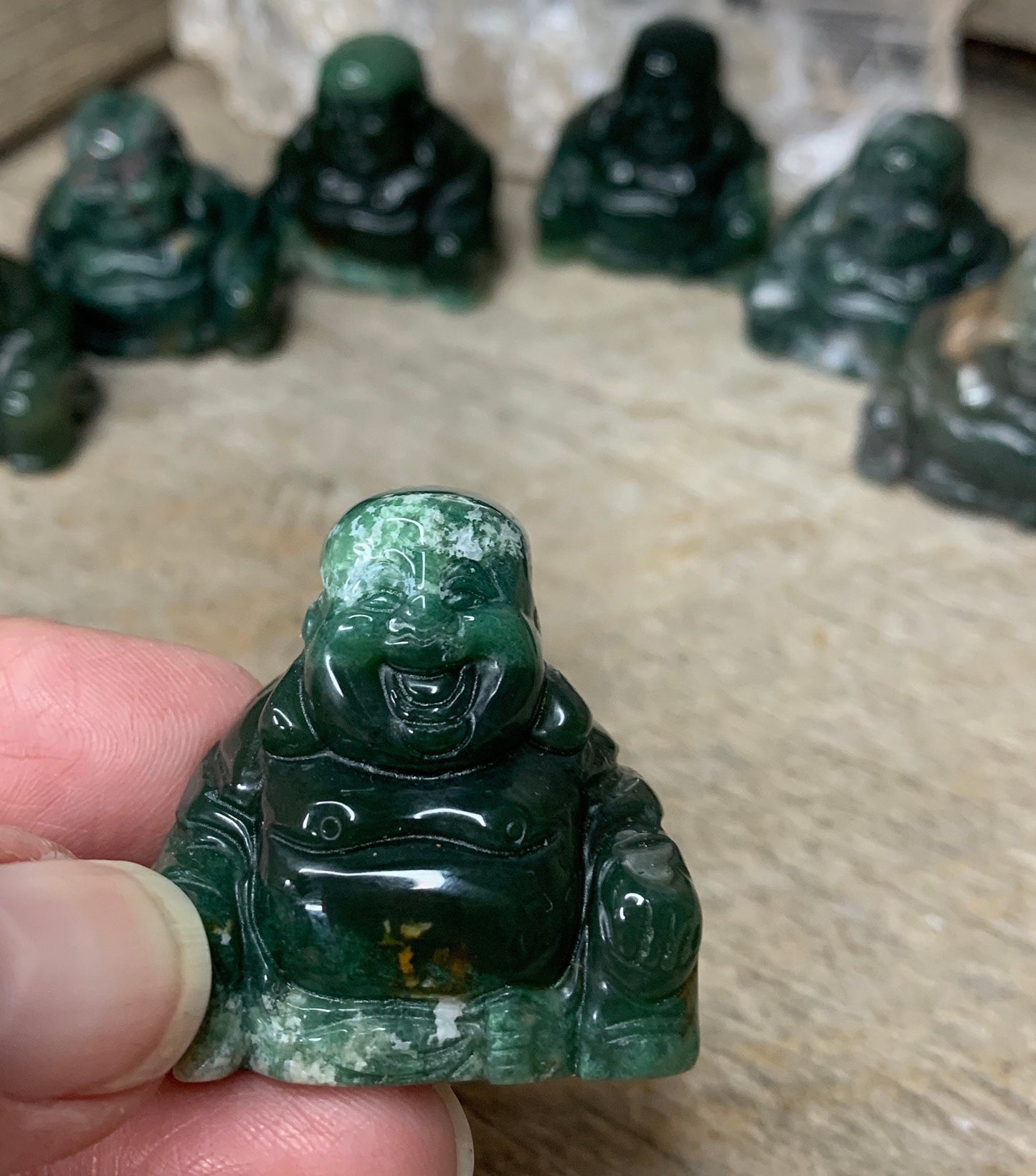 Moss Agate Happy Buddha 0115