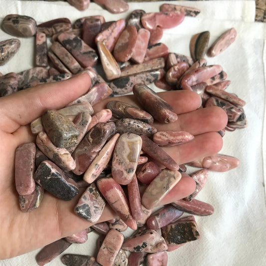 Rhodochrosite, Polished Tumbled Stone (Approx 3/4" -1 1/8" long)  Polished Pink Stone, for Wire Wrapping or Crystal Grid Supply BIN-0719