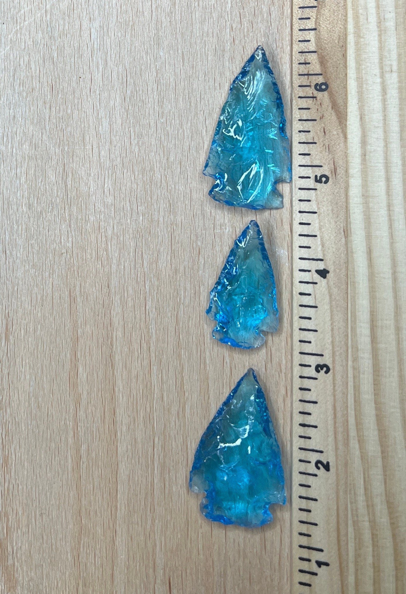 Blue Obsidian Knapped Arrowhead 1342 (Synthetic) Approx. 1 1/4”- 1 5/8”