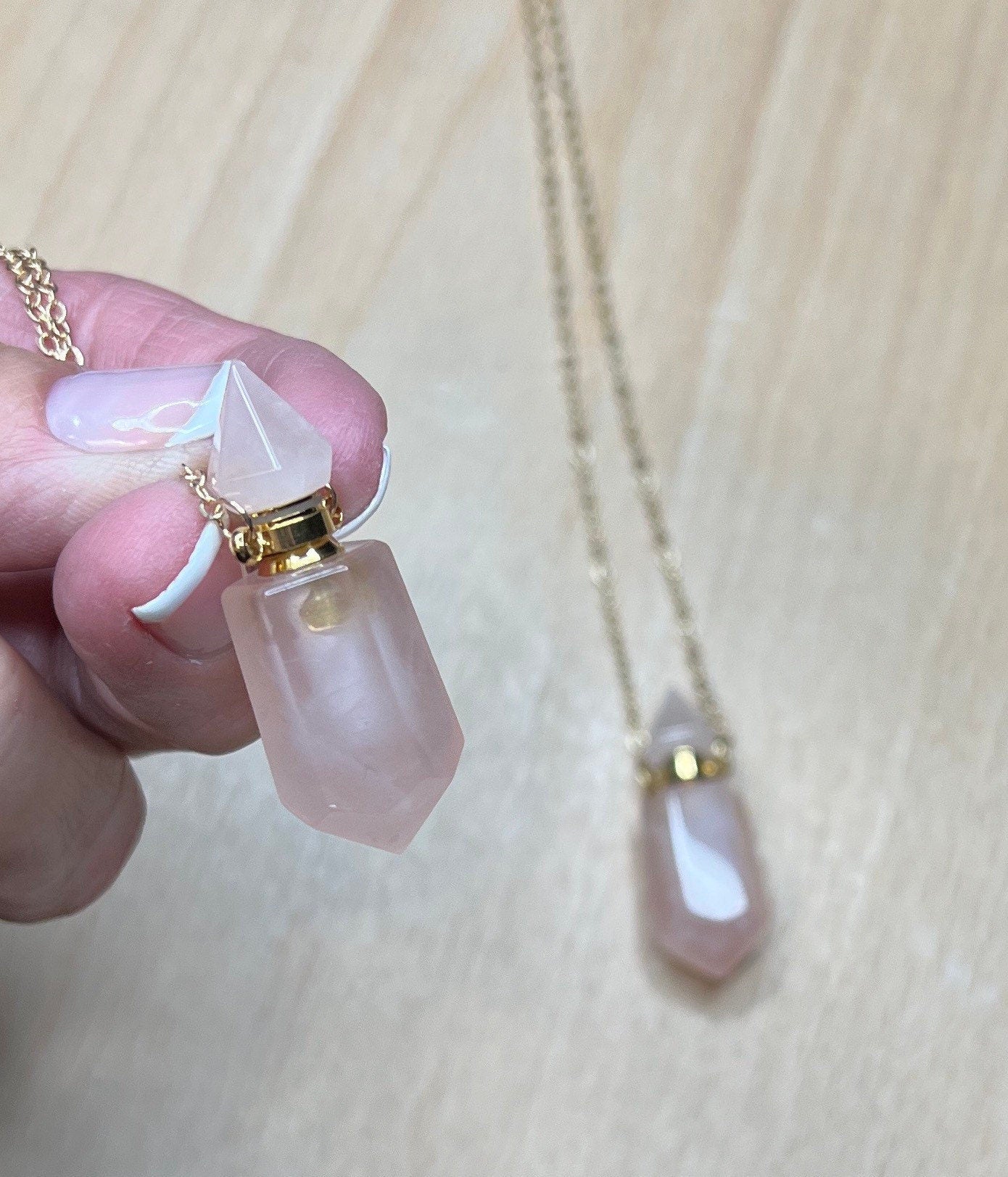 Rose Quartz Faceted Potion Bottle Necklace with screw on Top NCK-2662