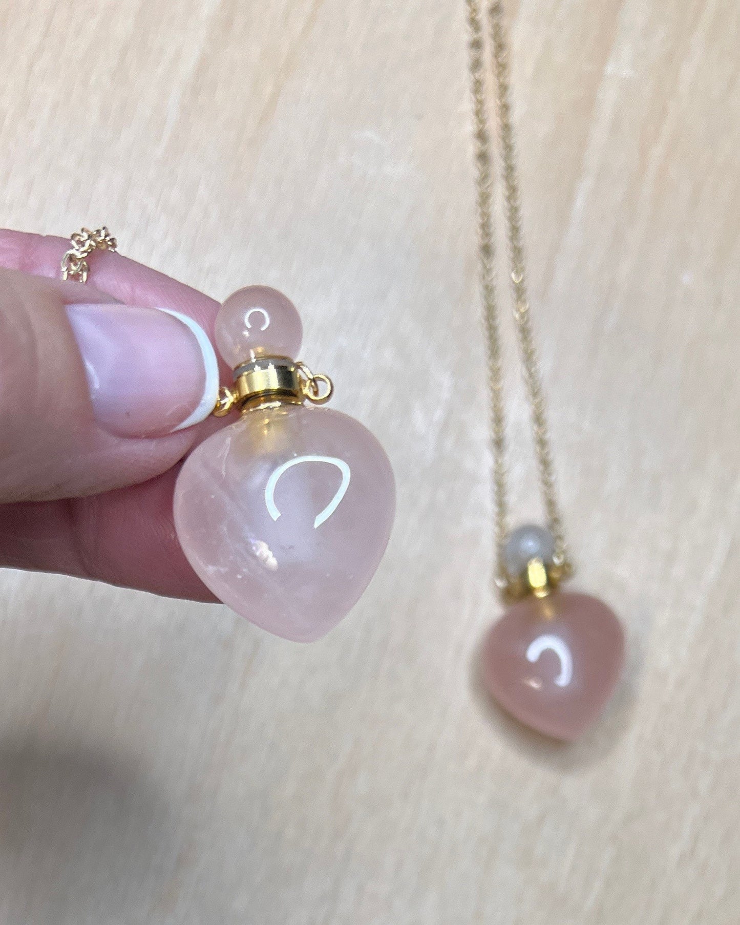 Rose Quartz Heart Potion Bottle Necklace with screw on Top NCK-2660