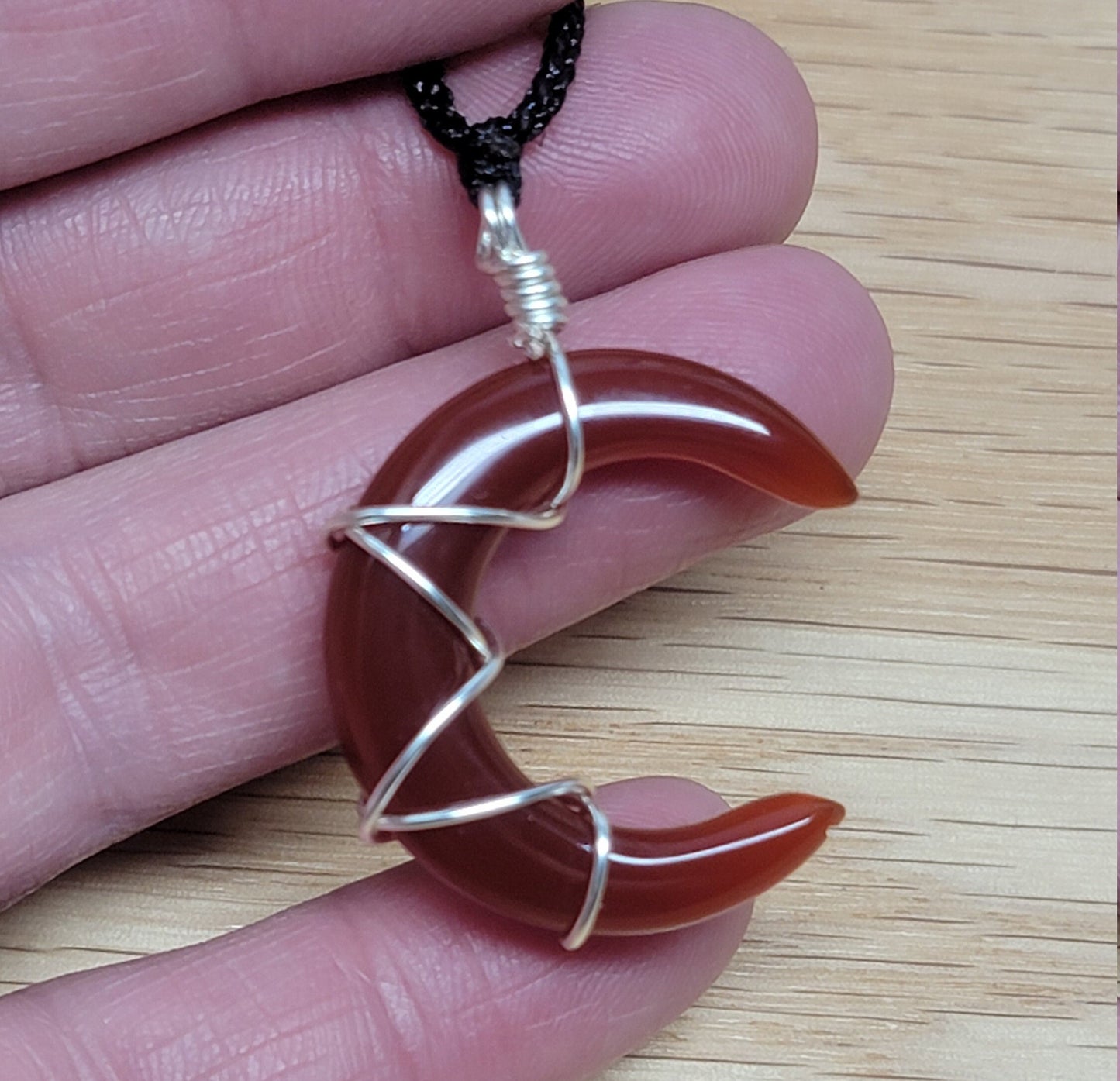 Carnelian Agate Wire Wrapped Moon Necklace 1108