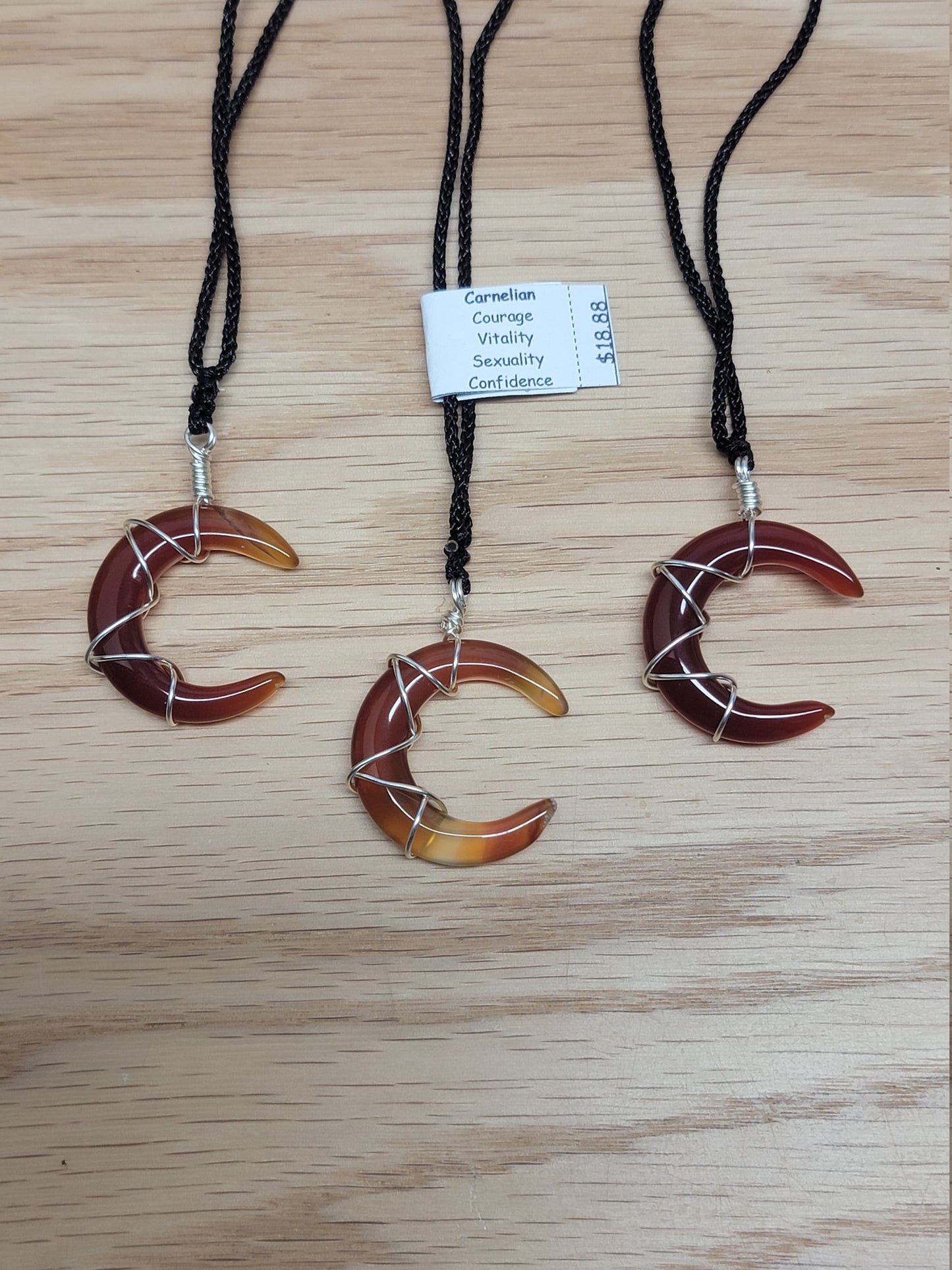 Carnelian Agate Wire Wrapped Moon Necklace 1108