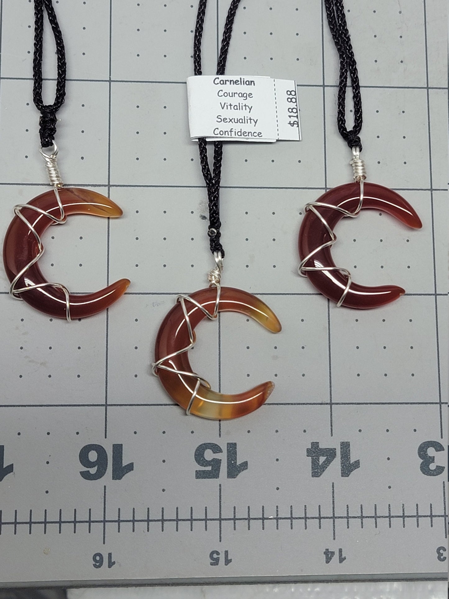 Carnelian Agate Wire Wrapped Moon Necklace 1108