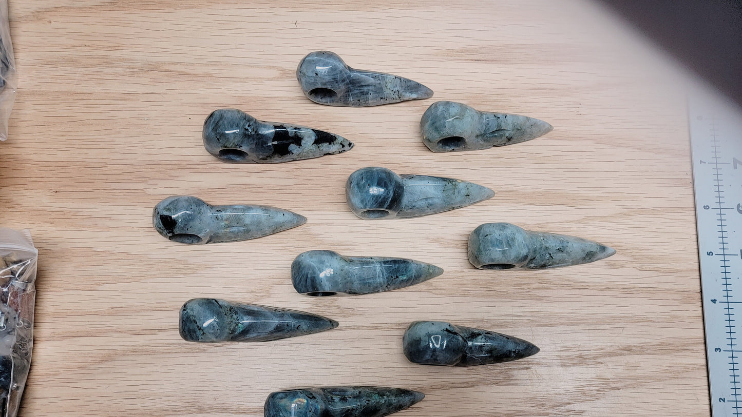 Labradorite Carved Raven Skull (2 1/2" - 3 1/4") 0964 Supply for Crystal Grid, Home Decor or Halloween Crafts