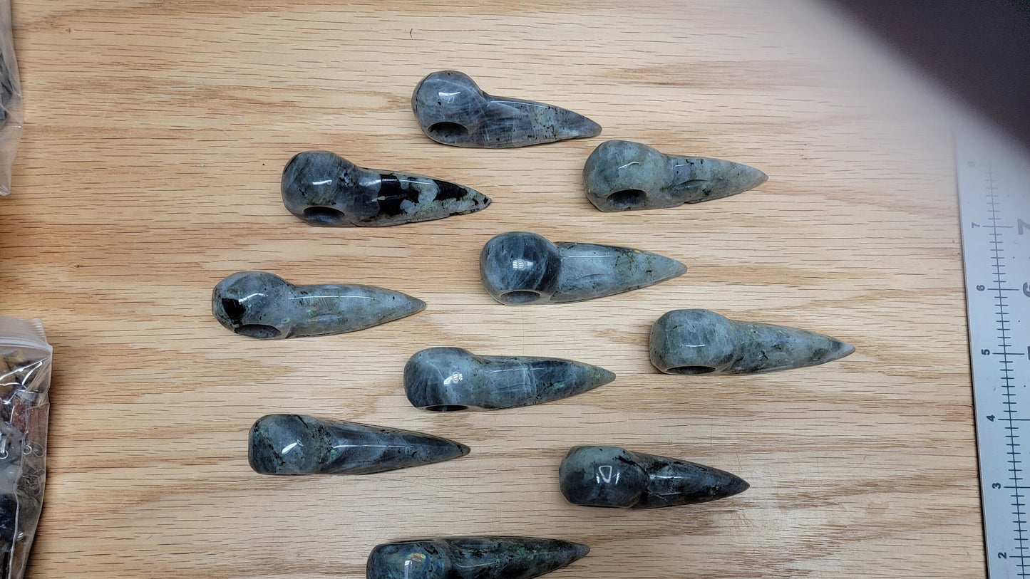 Labradorite Carved Raven Skull (2 1/2" - 3 1/4") 0964 Supply for Crystal Grid, Home Decor or Halloween Crafts