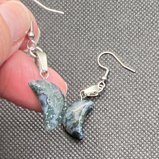 Moss Agate Moon Earrings EAR-0061