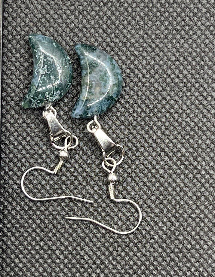 Moss Agate Moon Earrings EAR-0061