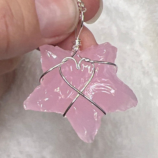 Pink Opalite Star Wire Wrapped Necklace. Handmade. 1131