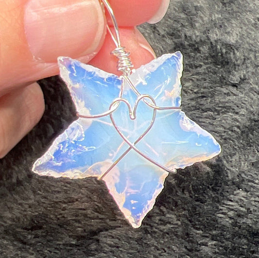 Opalite Wire Star with Heart Wire Wrapped Necklace 1132 Star, Handmade