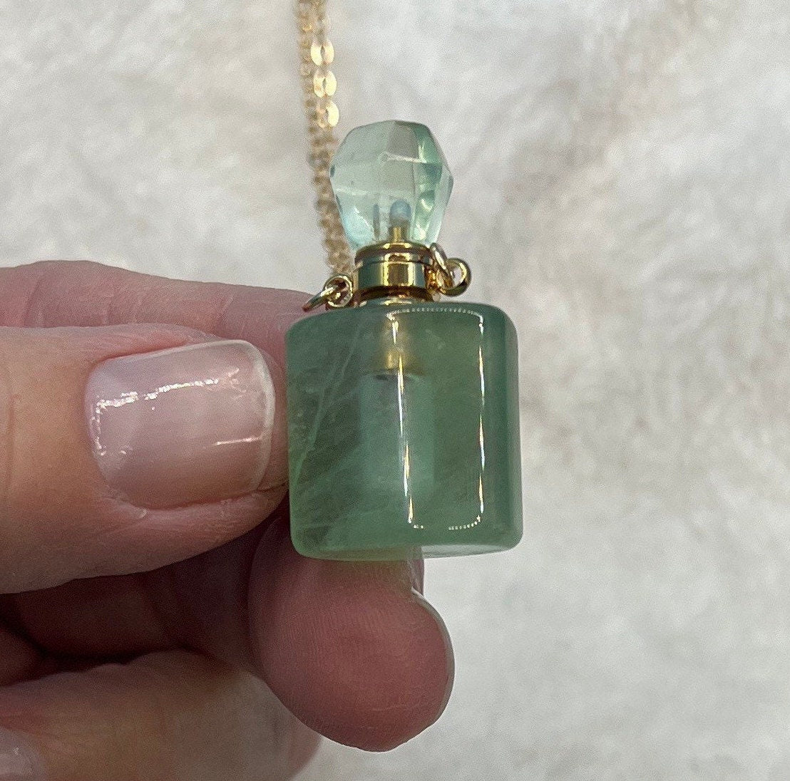 Green Fluorite Rectangle  Potion Bottle Necklace with Screw On Cap NCK-2645