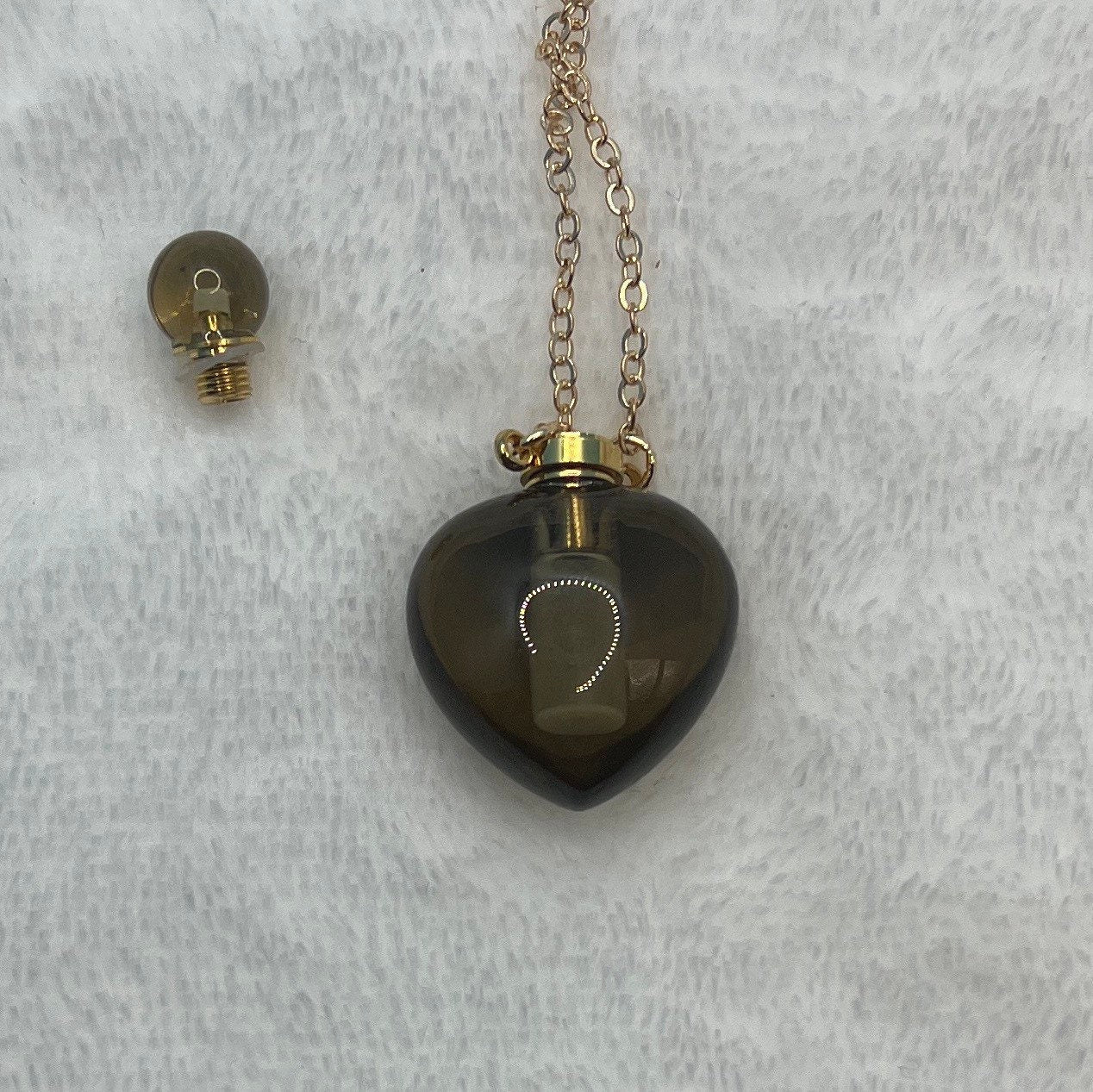 Smoky Quartz Heart Potion Bottle Necklace with screw on cap. NCK-2648